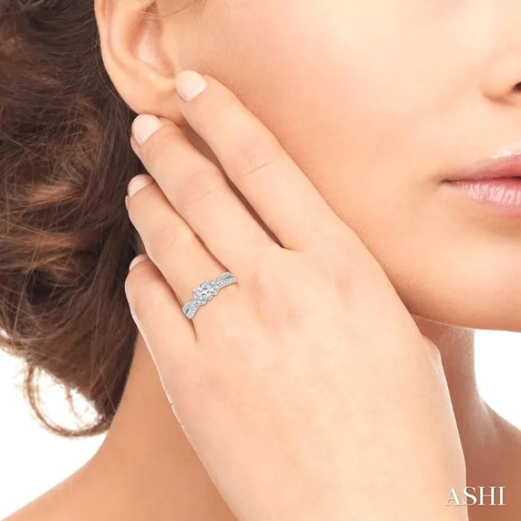 1 1/10 Ctw Diamond Engagement Ring with 3/4 Ct Princess Cut Center Stone in 14K White Gold