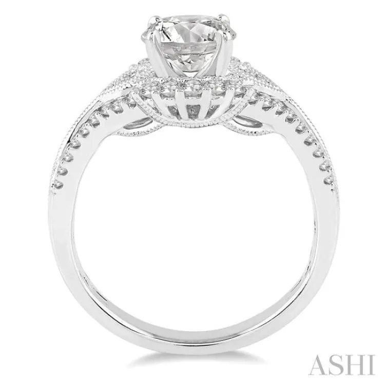 1 1/6 Ctw Diamond Engagement Ring with 3/4 Ct Round Cut Center Stone in 14K White Gold
