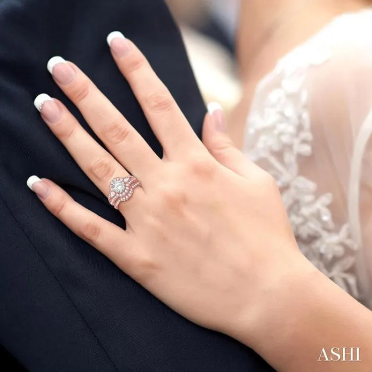 1 3/4 Ctw Diamond Wedding Set with 1 1/2 Ctw Round Cut Engagement Ring and 1/5 Ctw Wedding Band in 14K Rose Gold