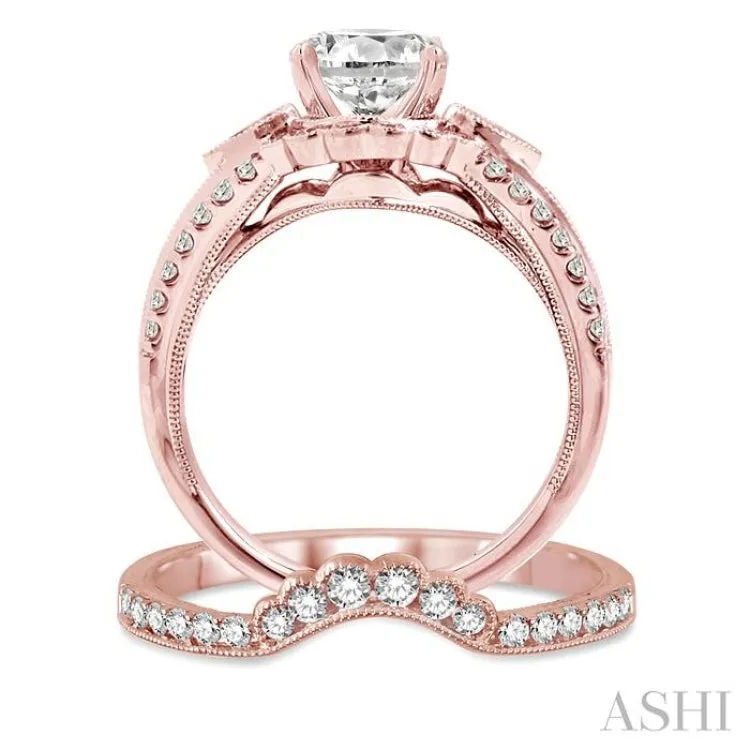 1 3/4 Ctw Diamond Wedding Set with 1 1/2 Ctw Round Cut Engagement Ring and 1/5 Ctw Wedding Band in 14K Rose Gold