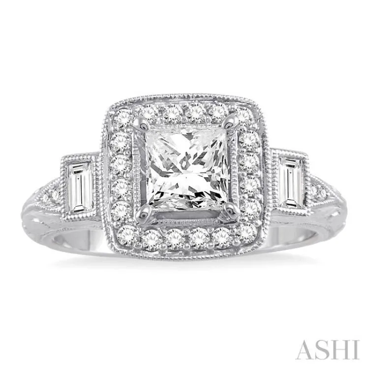 1 Ctw Diamond Engagement Ring with 3/4 Ct Princess Cut Center Stone in 14K White Gold