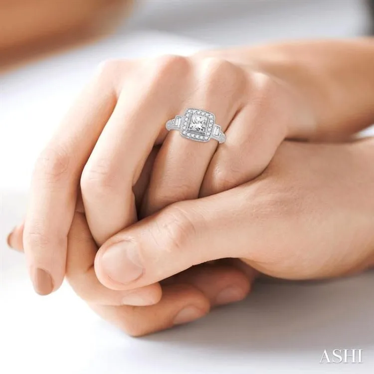 1 Ctw Diamond Engagement Ring with 3/4 Ct Princess Cut Center Stone in 14K White Gold