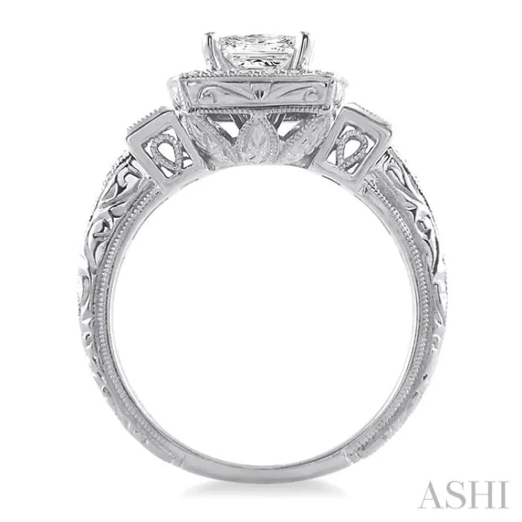 1 Ctw Diamond Engagement Ring with 3/4 Ct Princess Cut Center Stone in 14K White Gold