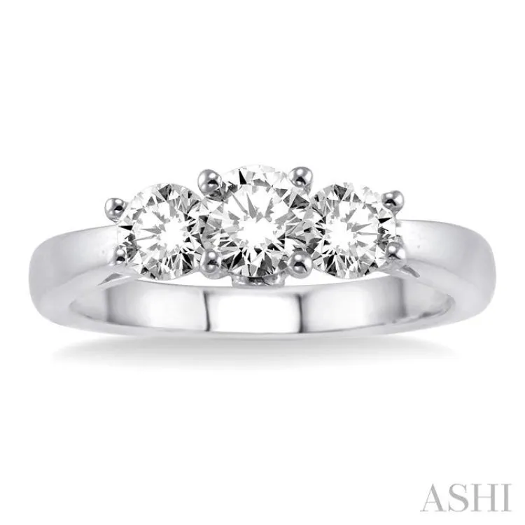 1 ctw Diamond Engagement Ring with 3/8 Ct Round Cut Center Stone in 14K White Gold