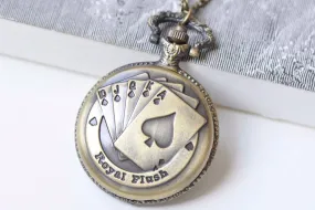 1 PC Antique Bronze Large Poker Pocket Watch Necklace A1328