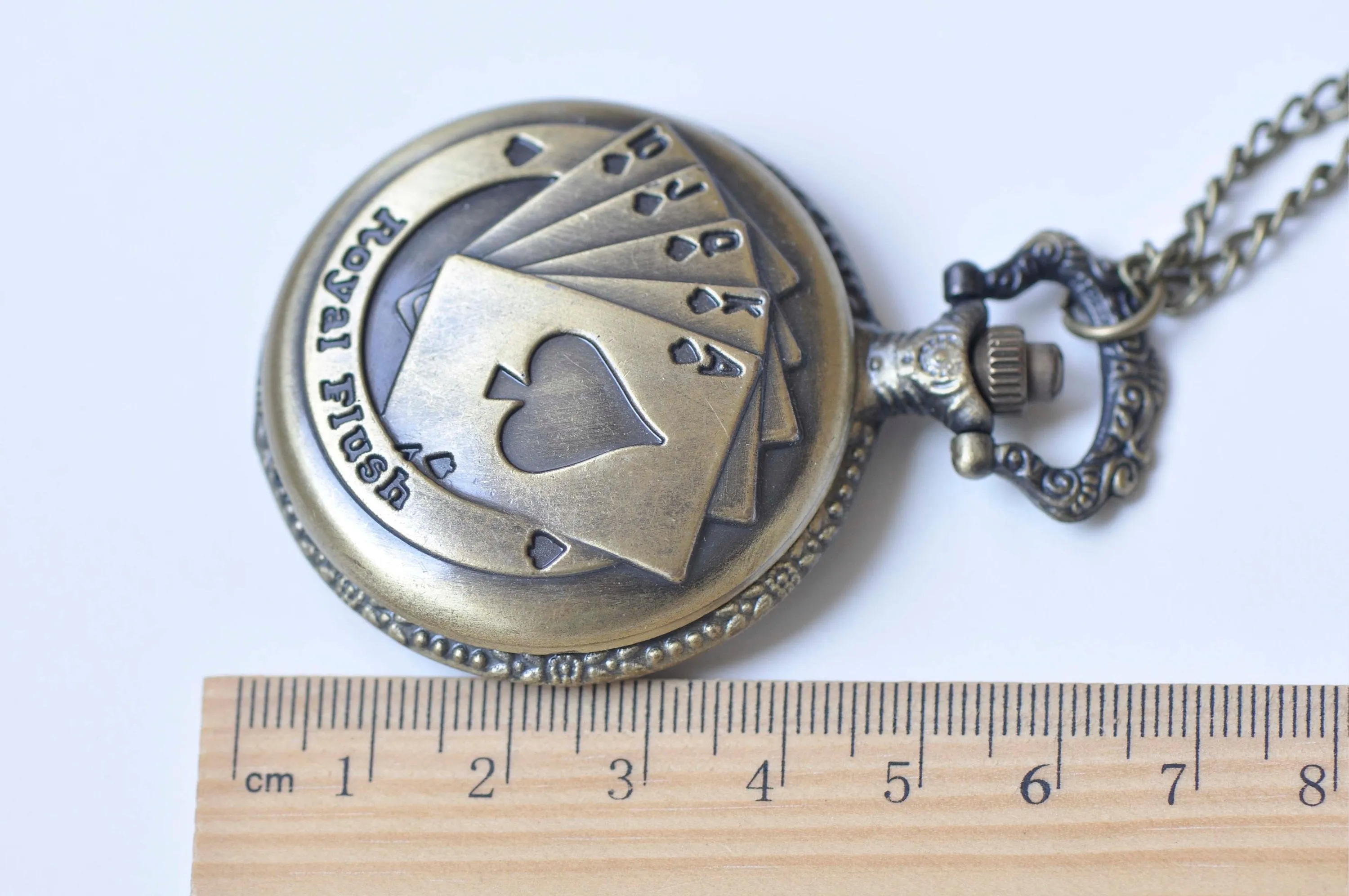 1 PC Antique Bronze Large Poker Pocket Watch Necklace A1328