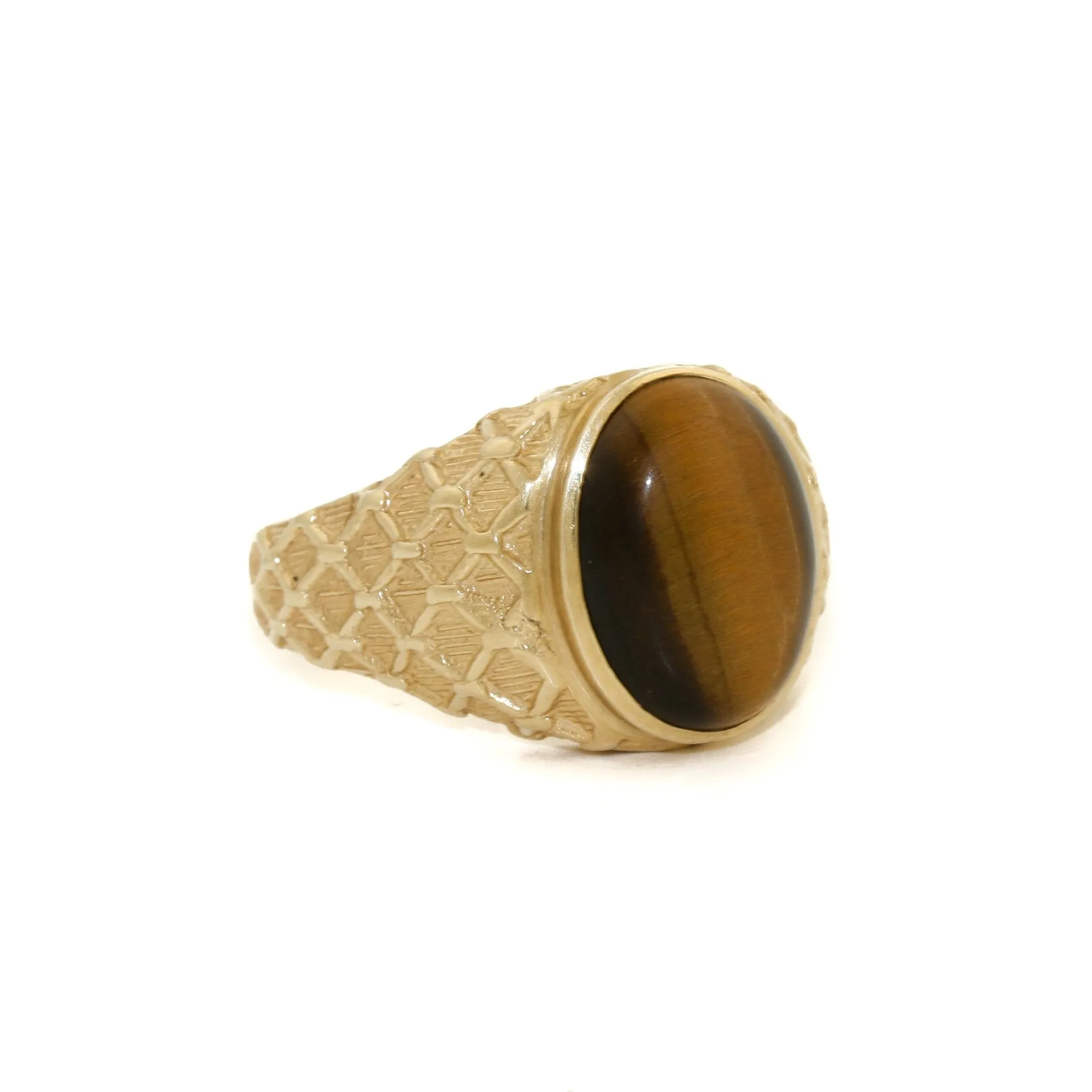 10 KT Gold x Tiger's Eye Grid Signet