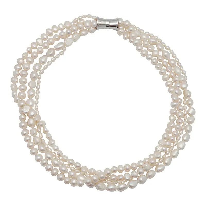 104-01 | WHITE 4-STRAND BAROQUE MIX PEARL NECKLACE