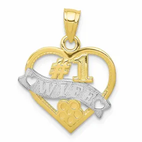 10k Two Tone Gold Polished #1 Wife Heart Charm