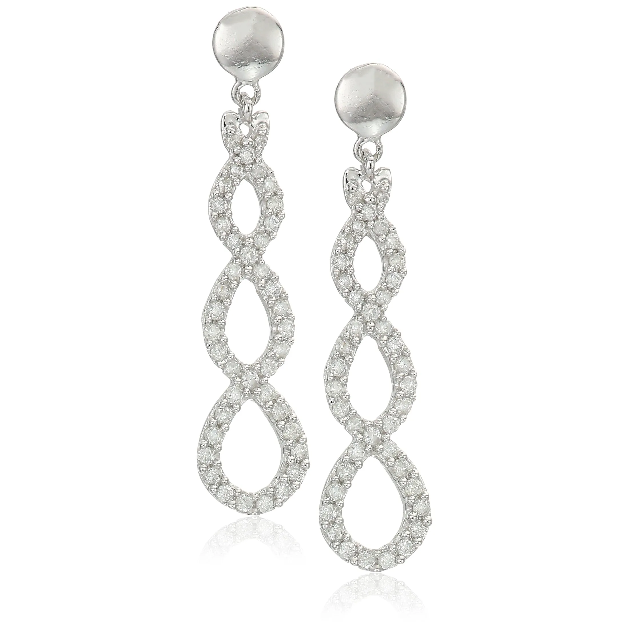 1/2 cttw Diamond Infinity Earrings Dangle Drop 10K White Gold 1.20 Inch