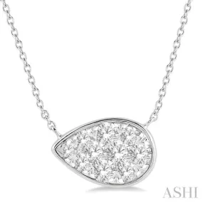 1/2 Ctw Pear Shape Pendant Lovebright Diamond Necklace in 14K White Gold