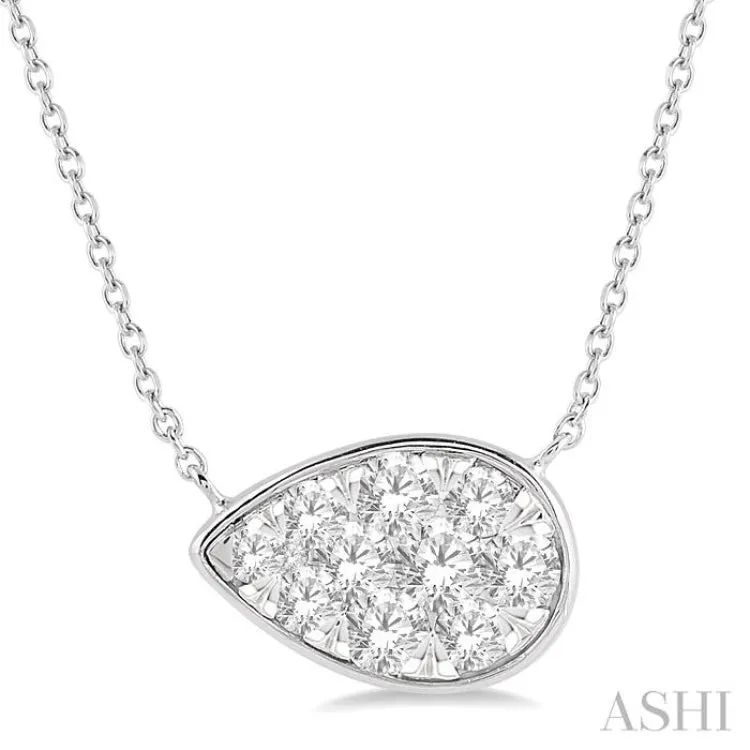 1/2 Ctw Pear Shape Pendant Lovebright Diamond Necklace in 14K White Gold