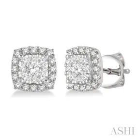 1/3 Ctw Cushion Shape Lovebright Round Cut Diamond Stud Earrings in 14K White Gold