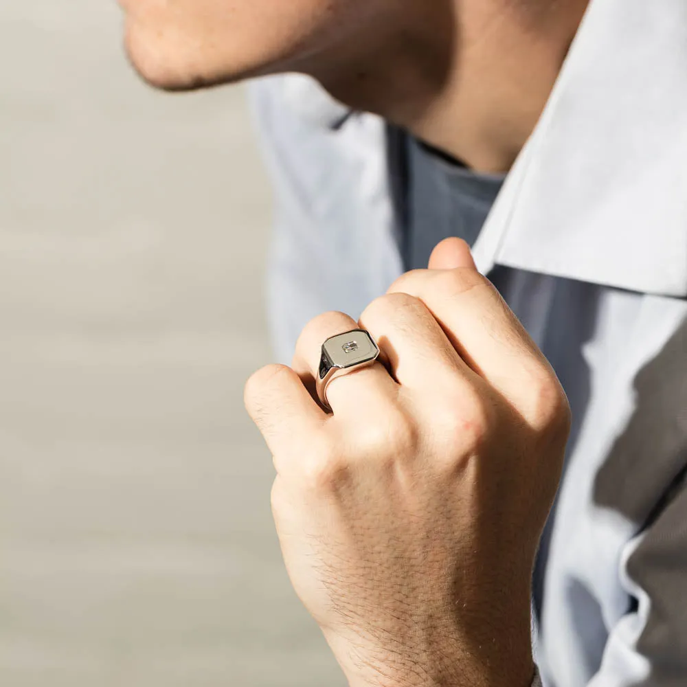 14ct White Gold .30ct Diamond Mens Signet Ring