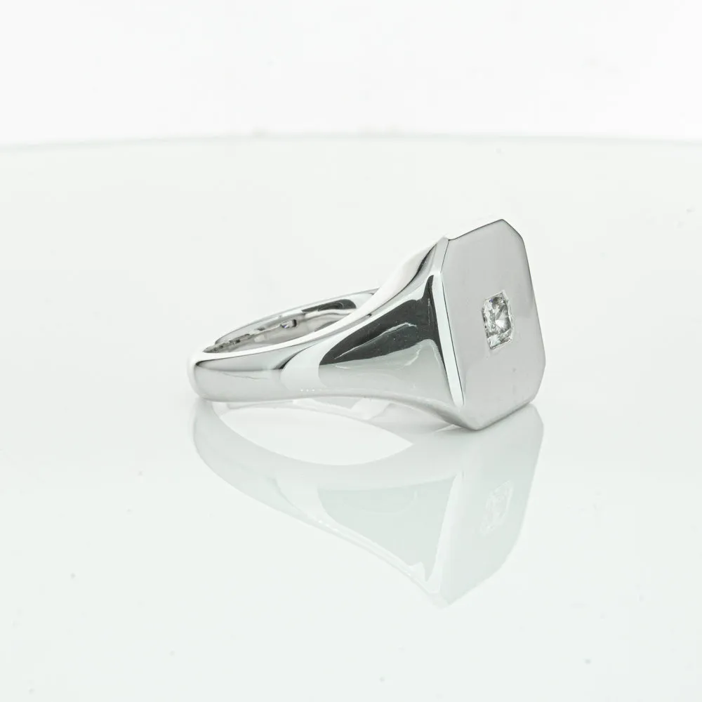 14ct White Gold .30ct Diamond Mens Signet Ring