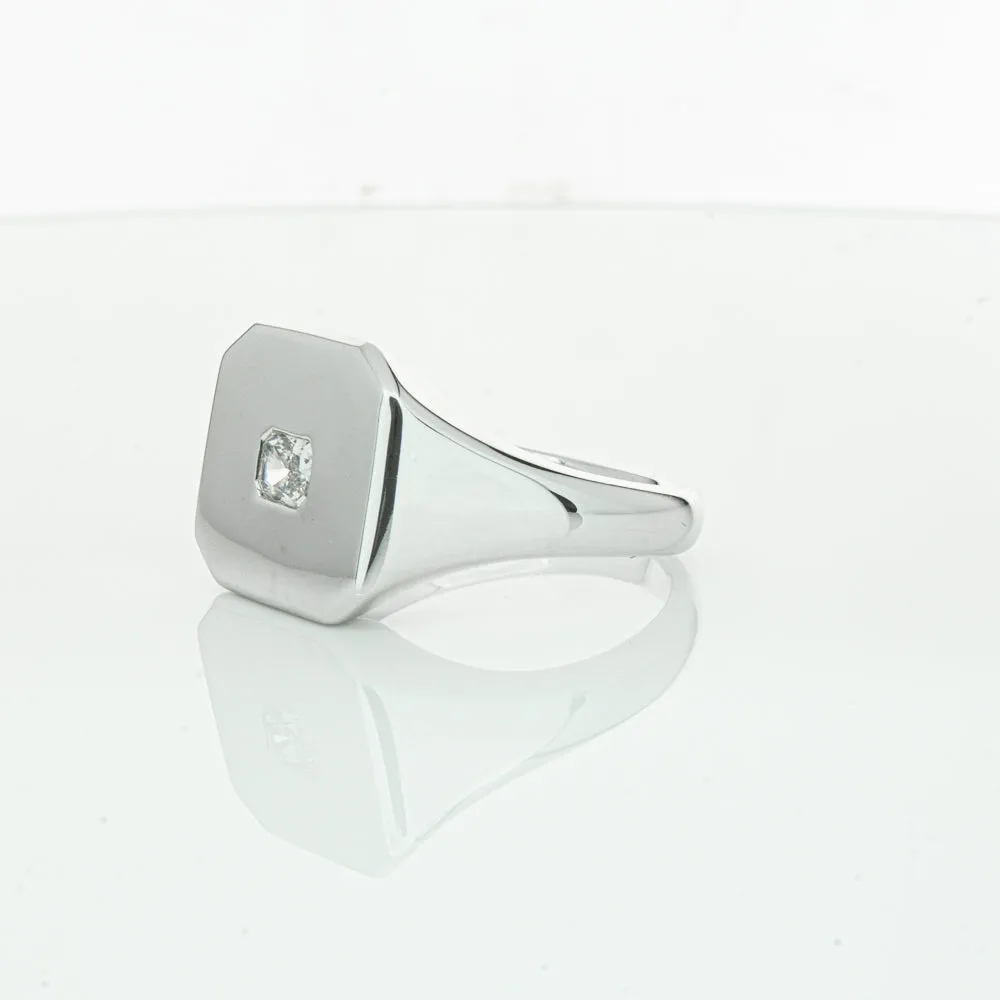 14ct White Gold .30ct Diamond Mens Signet Ring
