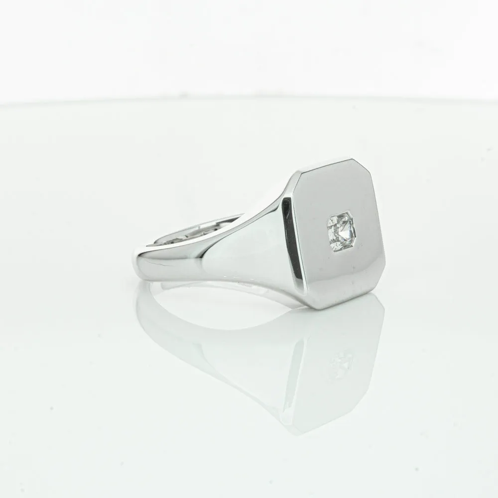 14ct White Gold .30ct Diamond Mens Signet Ring