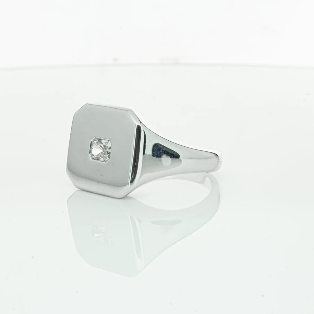 14ct White Gold .30ct Diamond Mens Signet Ring