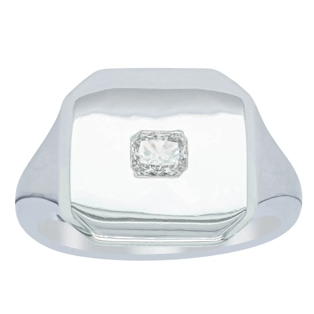 14ct White Gold .30ct Diamond Mens Signet Ring