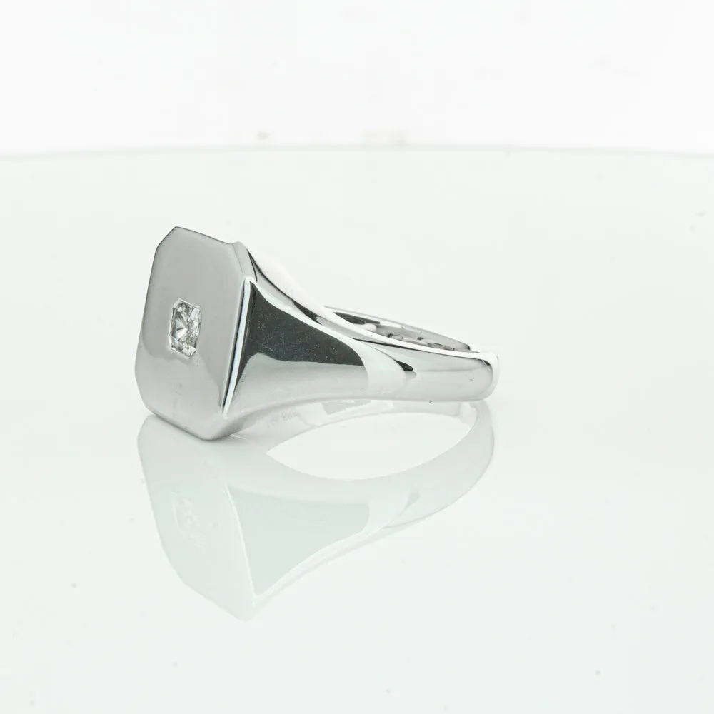 14ct White Gold .30ct Diamond Mens Signet Ring