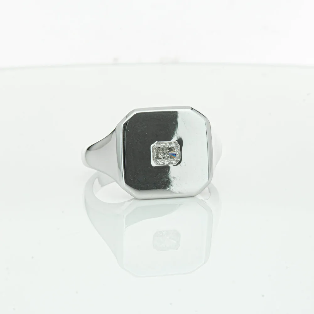 14ct White Gold .30ct Diamond Mens Signet Ring