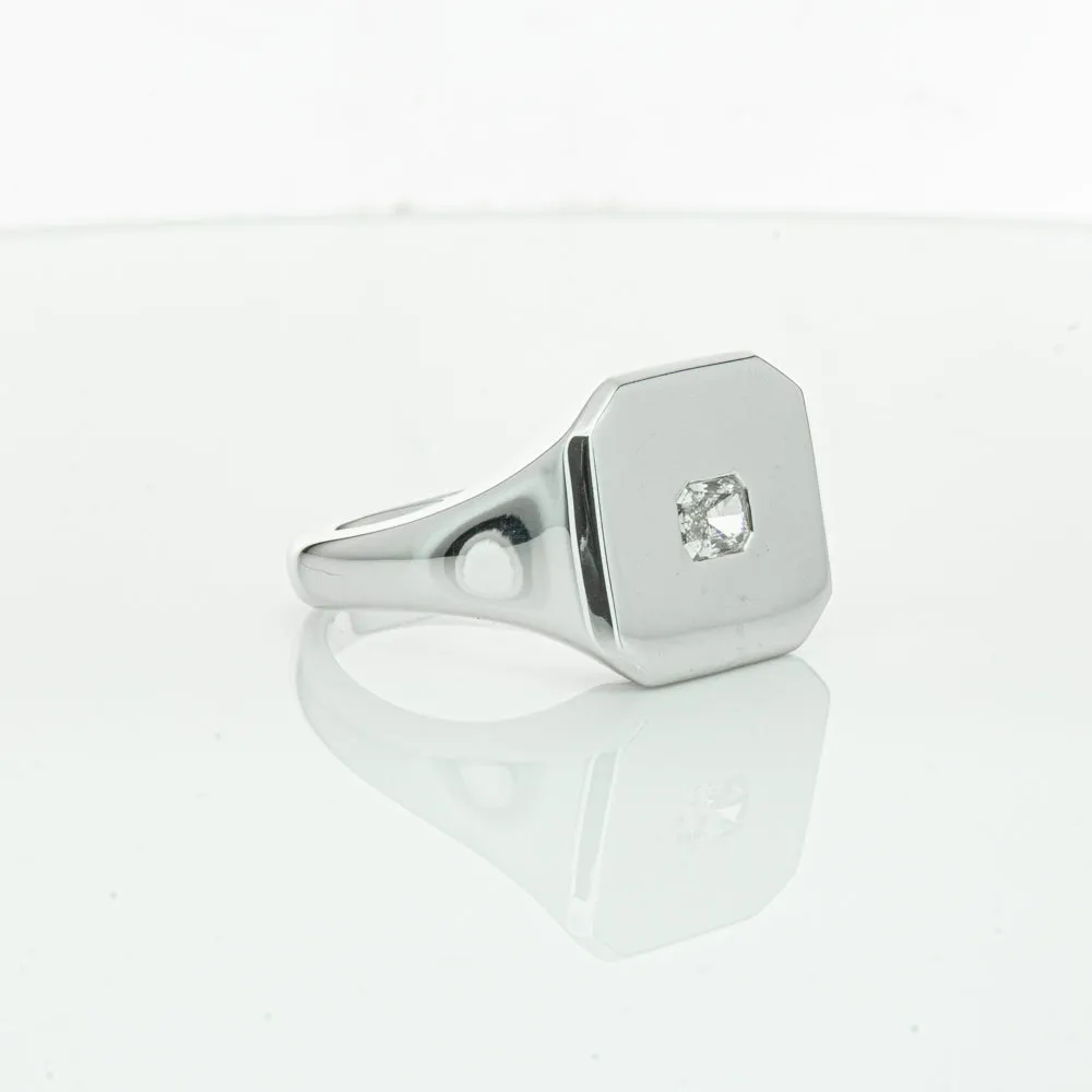 14ct White Gold .30ct Diamond Mens Signet Ring