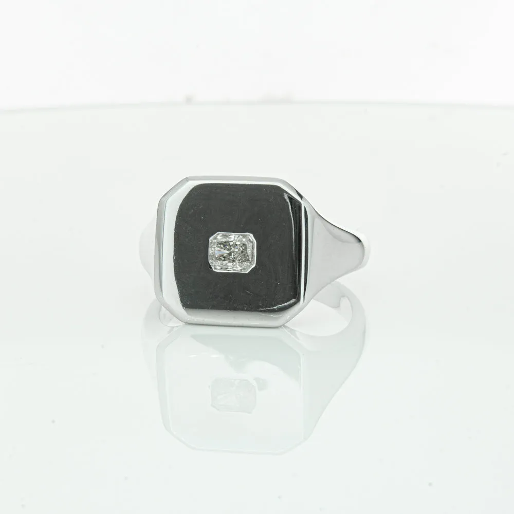 14ct White Gold .30ct Diamond Mens Signet Ring