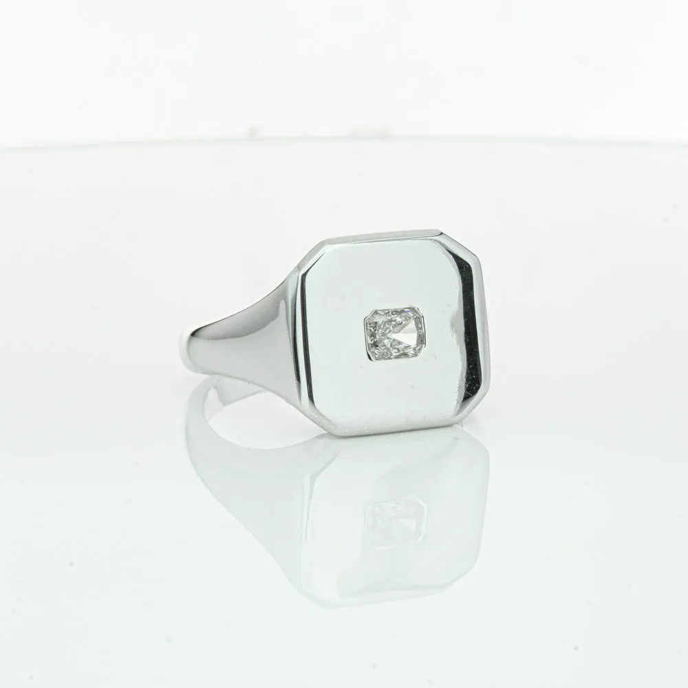 14ct White Gold .30ct Diamond Mens Signet Ring