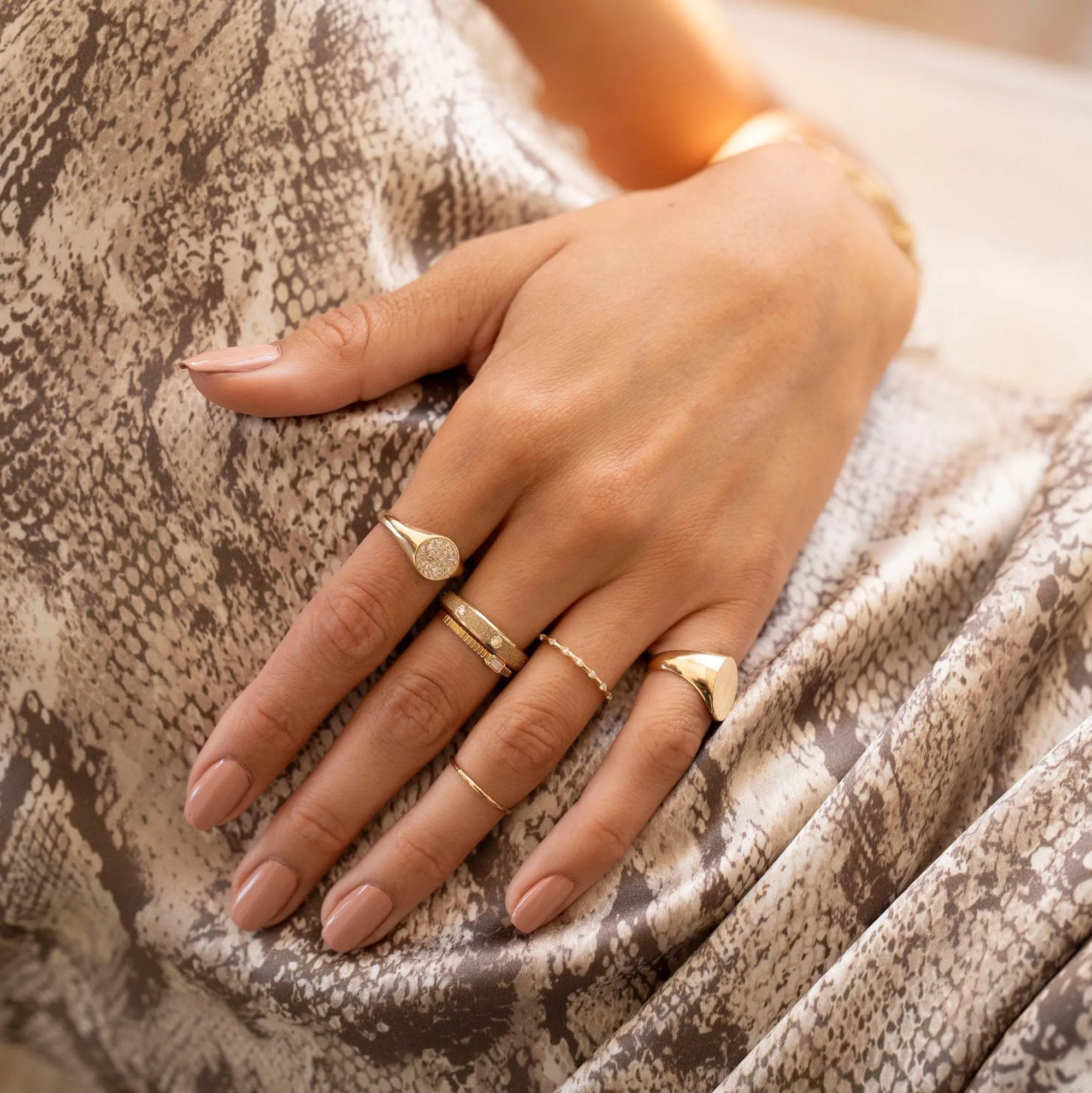14k Diamond Full Moon Signet Ring