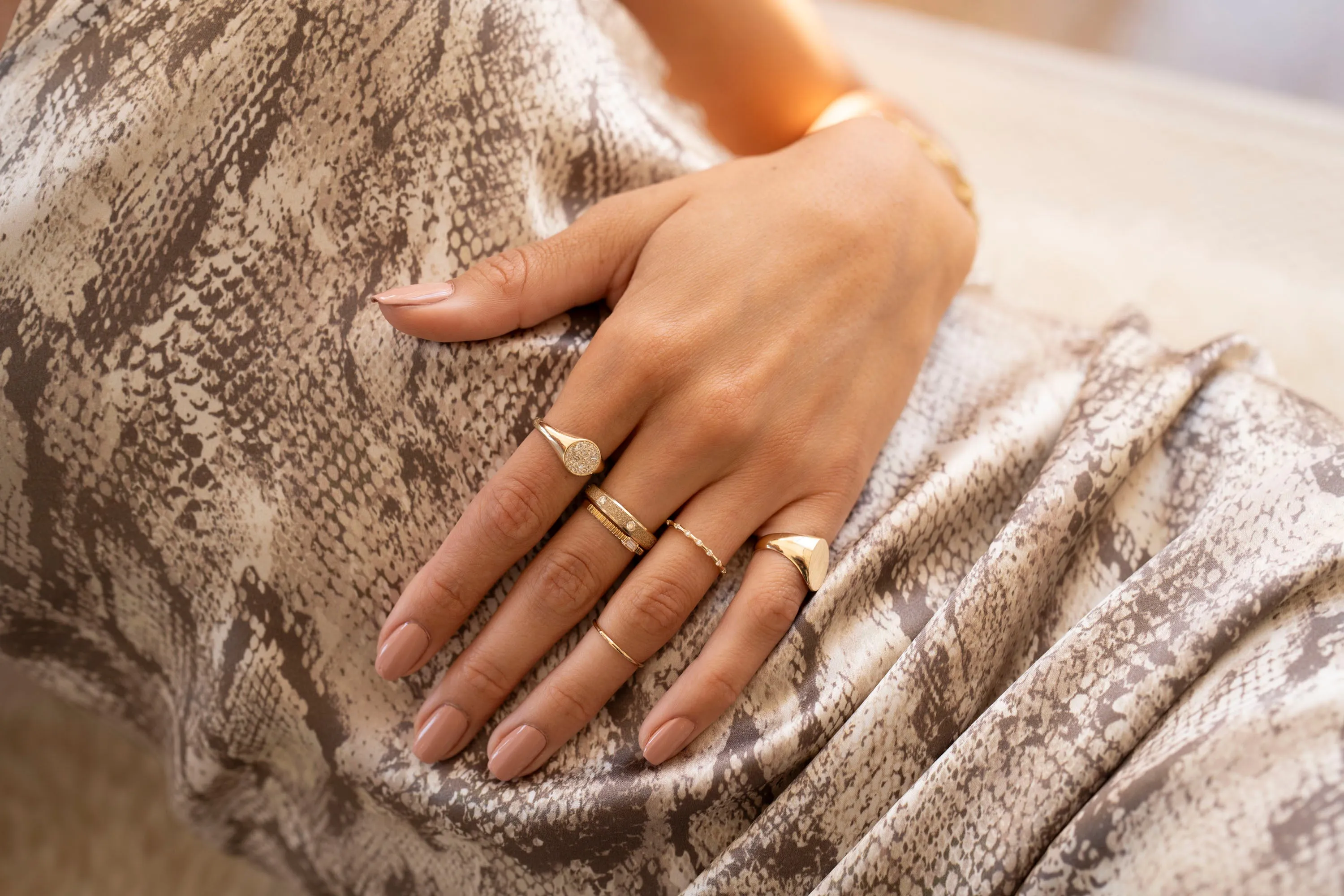 14k Diamond Full Moon Signet Ring