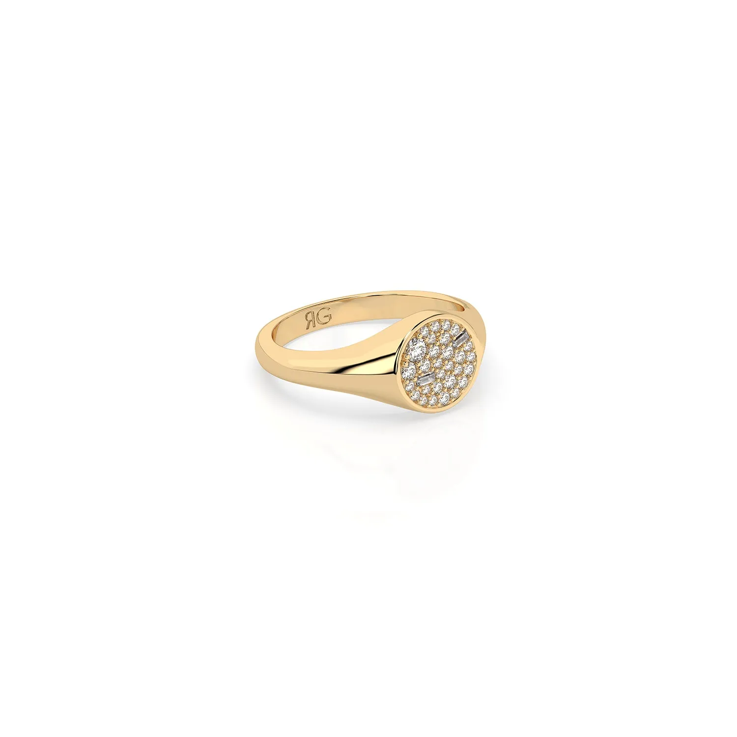 14k Diamond Full Moon Signet Ring