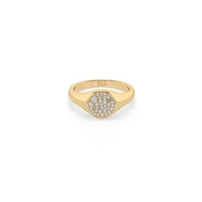 14k Diamond Full Moon Signet Ring