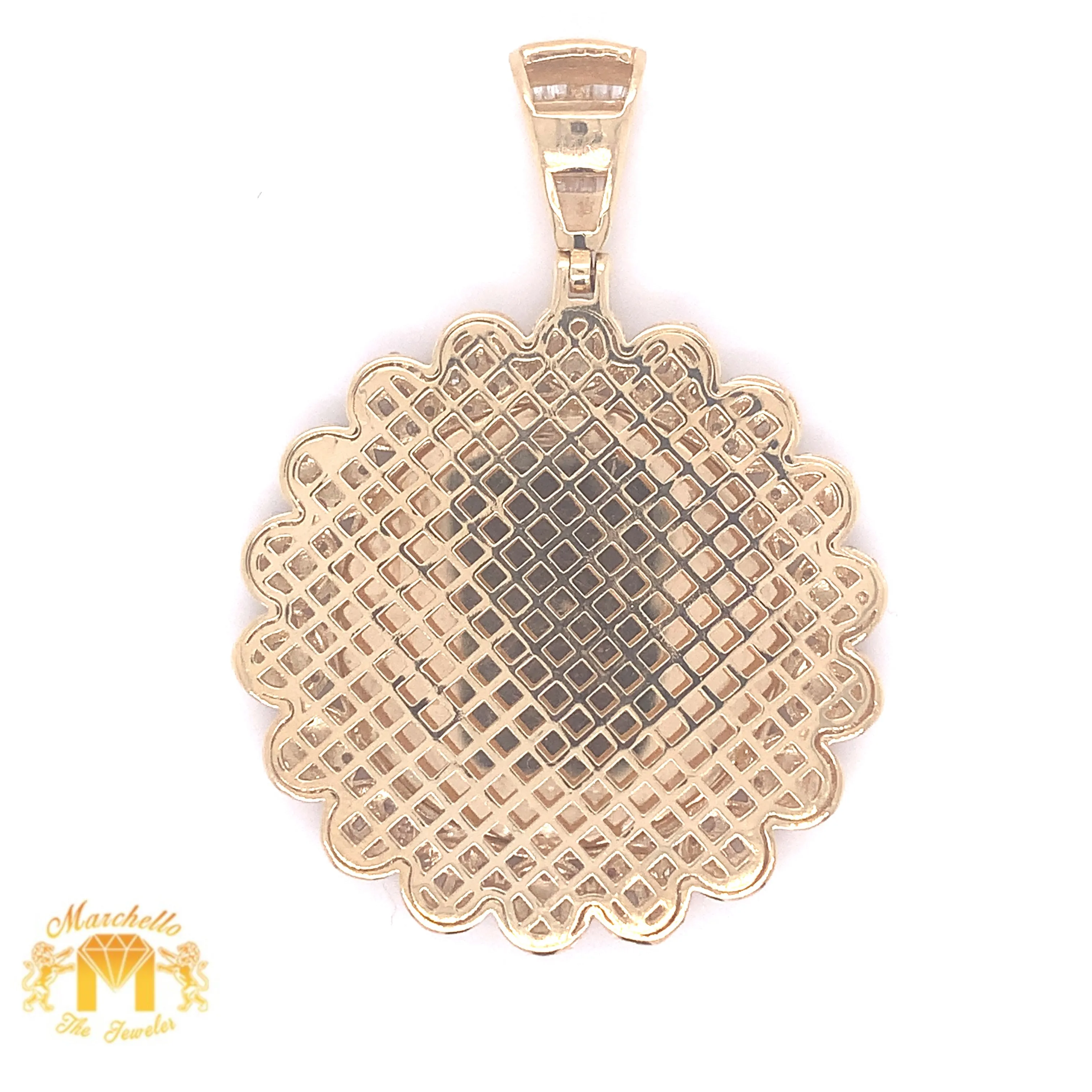 14k Gold Memory Picture Pendant with Round and Baguette Diamond & Gold Cuban Link Chain Set