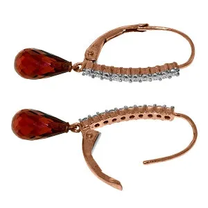 14K Solid Rose Gold Leverback Earrings Natural Diamond & Garnet Jewelry