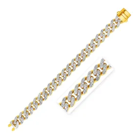 14k Two Tone Gold Curb Chain Bracelet Diamond Pave Links 20.3 grams