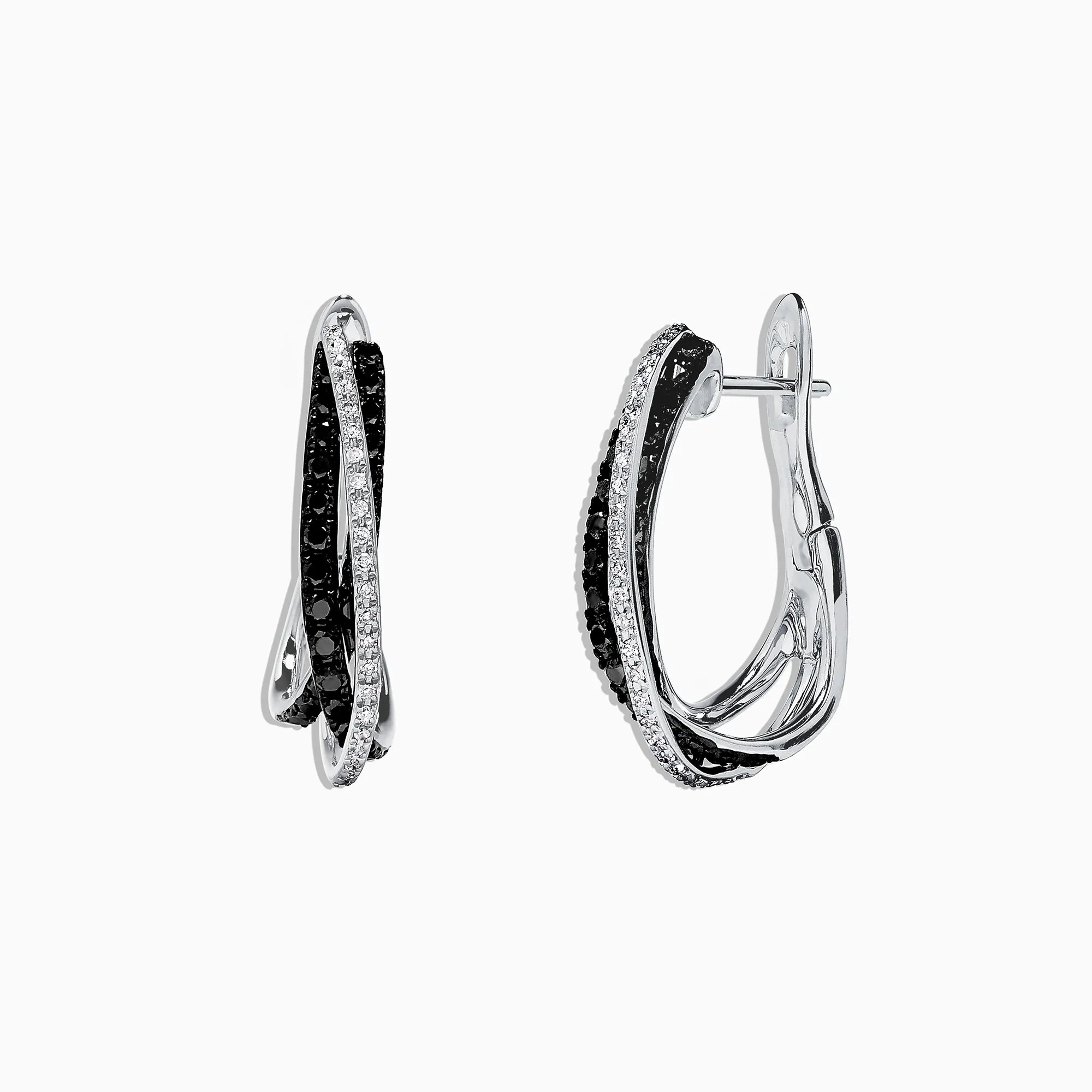 14K White Gold Black and White Diamond Earrings, 0.79 TCW