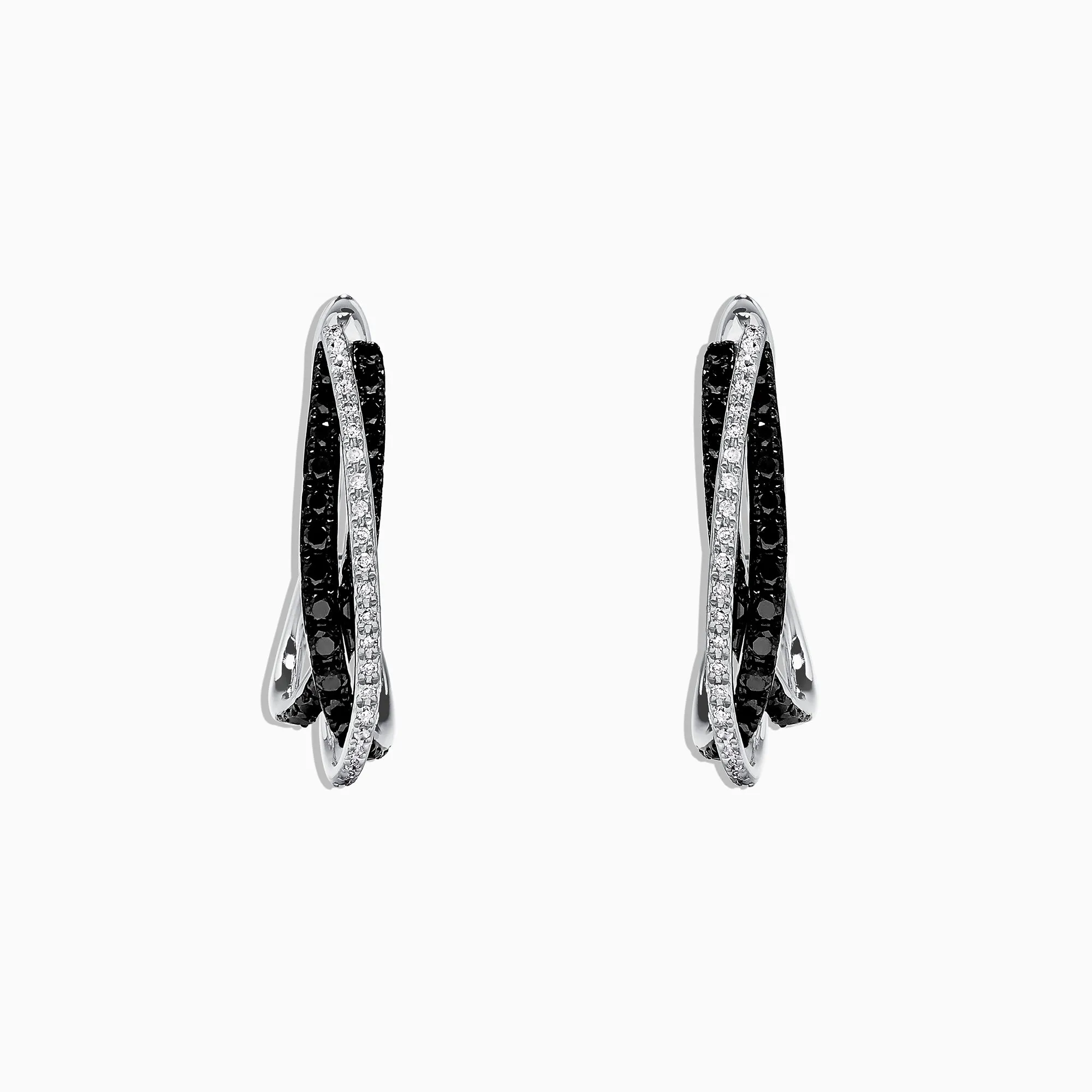 14K White Gold Black and White Diamond Earrings, 0.79 TCW