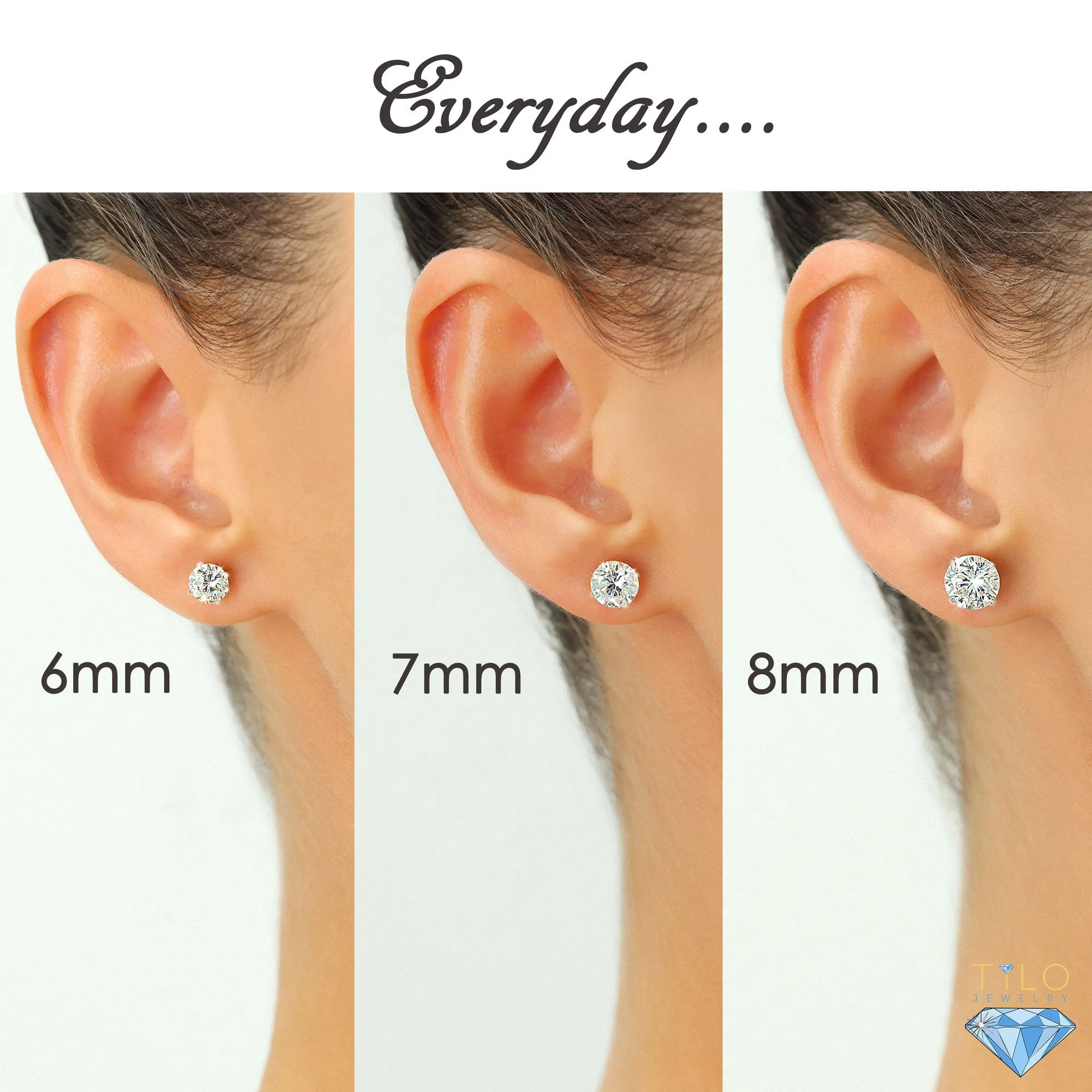 14k White Gold Classic Solitaire Stud Earrings, Screwback, #42677