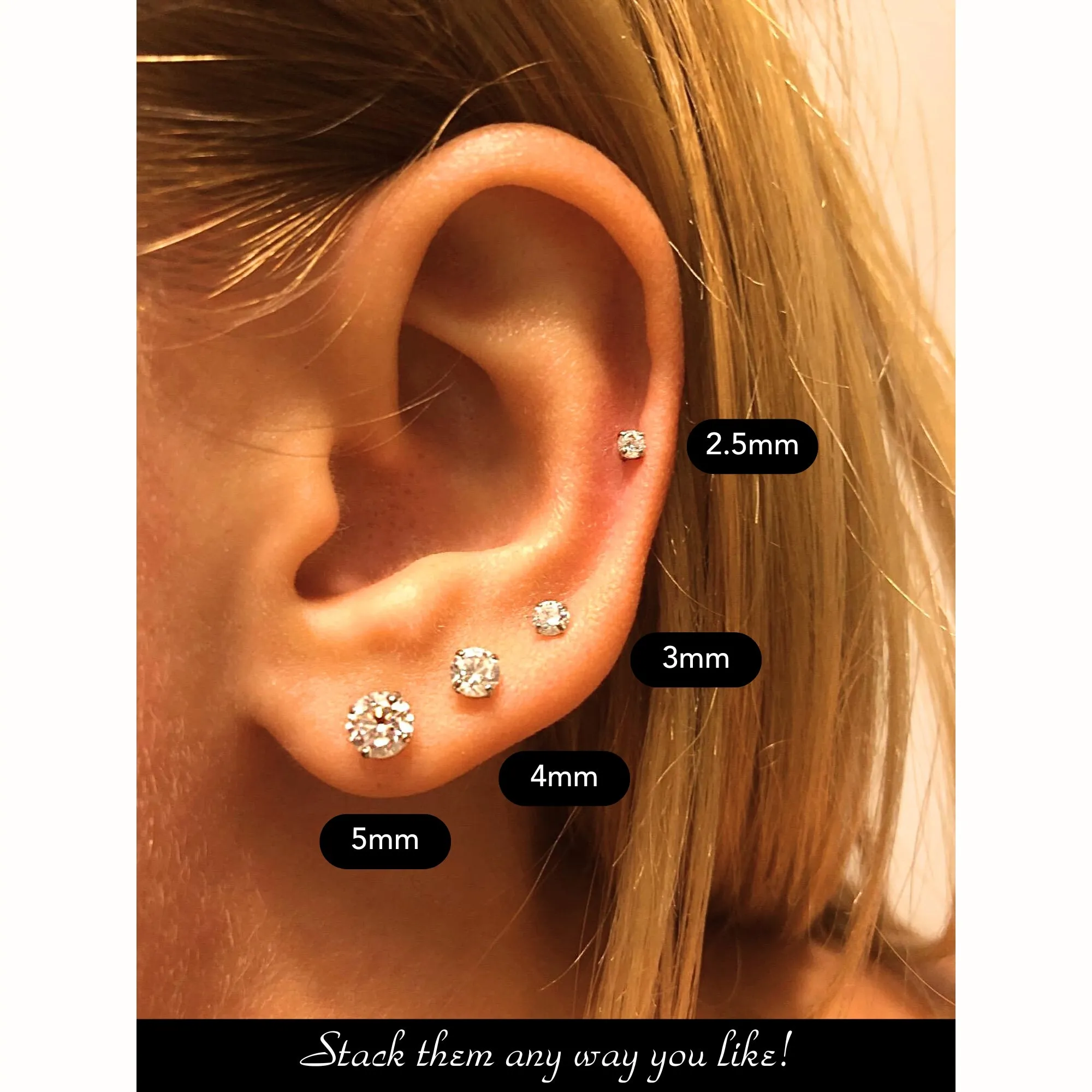 14k White Gold Classic Solitaire Stud Earrings, Screwback, #42677