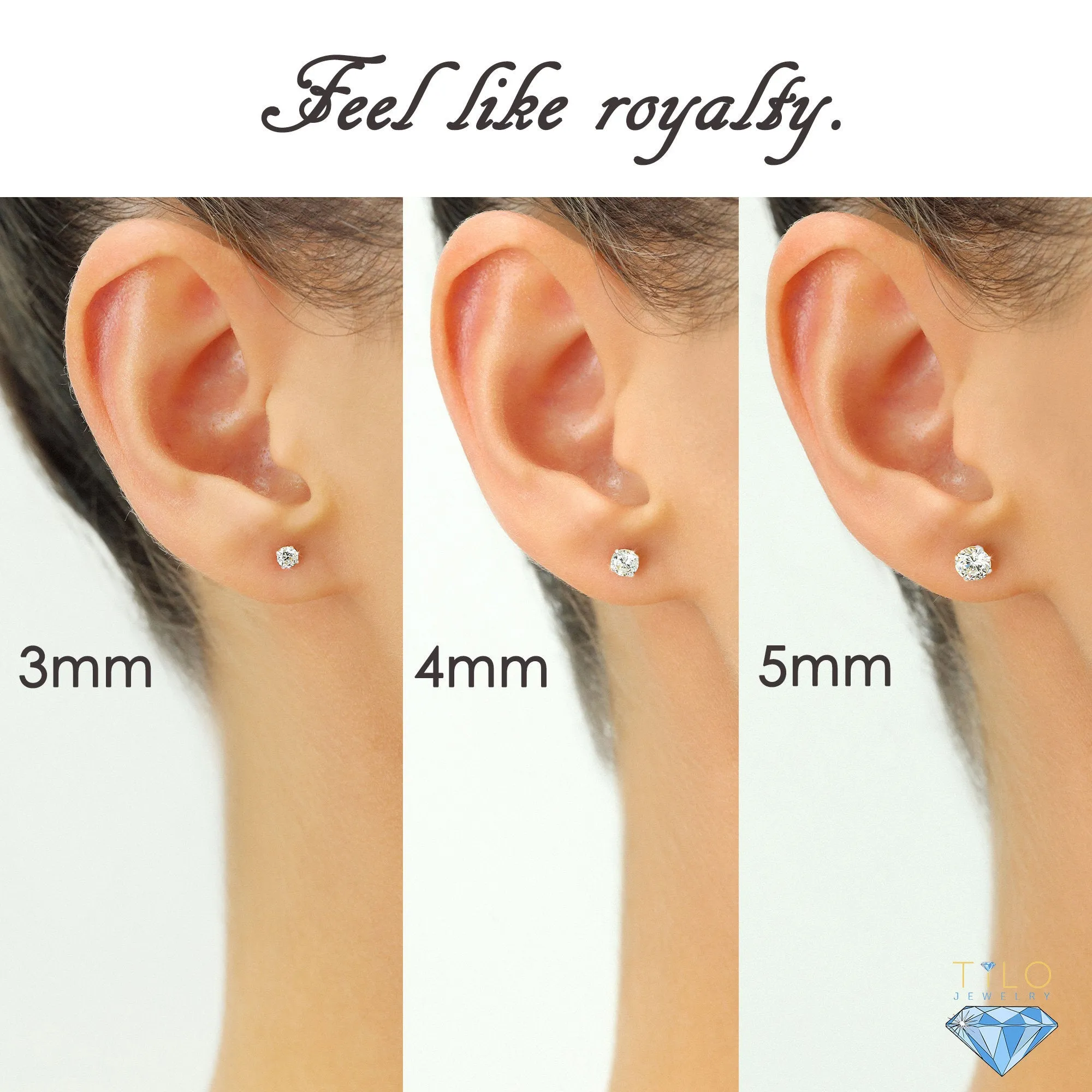 14k White Gold Classic Solitaire Stud Earrings, Screwback, #42677