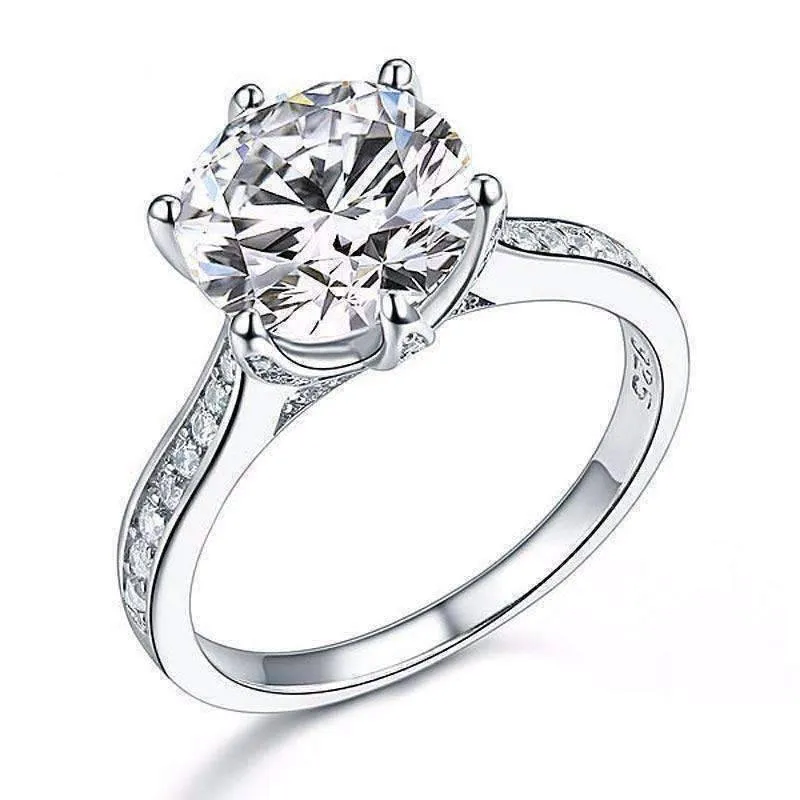 14K White Gold Plated Lavish Fire 3CT Simulated White Sapphire Triple Pavé Trellis Cathedral Solitaire Solid Sterling Silver Ring for Woman Special Occasion Bridal Engagement Anniversary