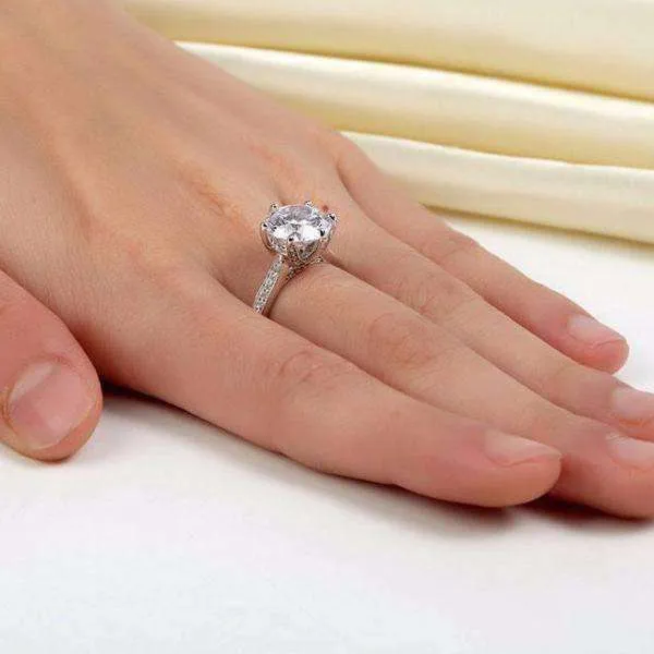 14K White Gold Plated Lavish Fire 3CT Simulated White Sapphire Triple Pavé Trellis Cathedral Solitaire Solid Sterling Silver Ring for Woman Special Occasion Bridal Engagement Anniversary