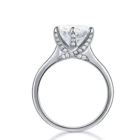 14K White Gold Plated Lavish Fire 3CT Simulated White Sapphire Triple Pavé Trellis Cathedral Solitaire Solid Sterling Silver Ring for Woman Special Occasion Bridal Engagement Anniversary