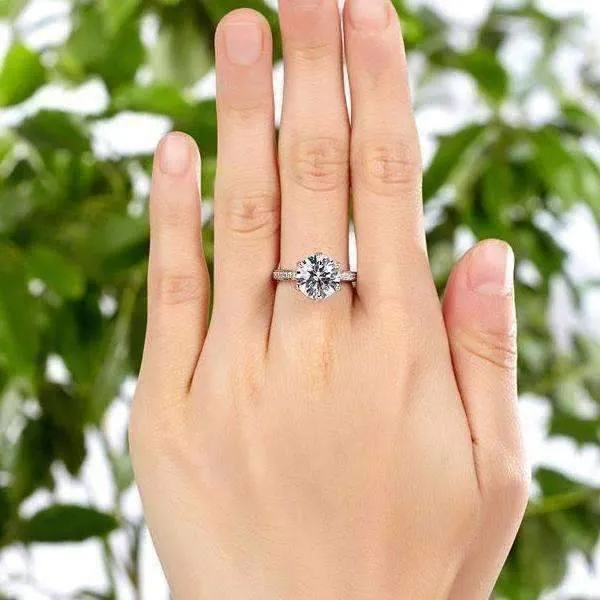 14K White Gold Plated Lavish Fire 3CT Simulated White Sapphire Triple Pavé Trellis Cathedral Solitaire Solid Sterling Silver Ring for Woman Special Occasion Bridal Engagement Anniversary