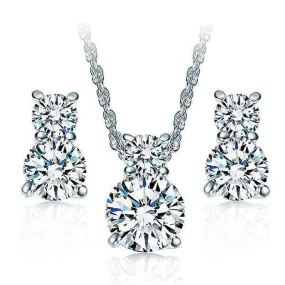 14K White Gold Plated Sparkly Round Cut Simulated Diamond Cz Necklace and Earrings Set for woman