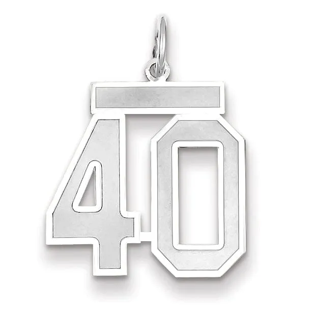 14k White Gold Satin Brush Finish Medium Size Number 40 Charm Pendant