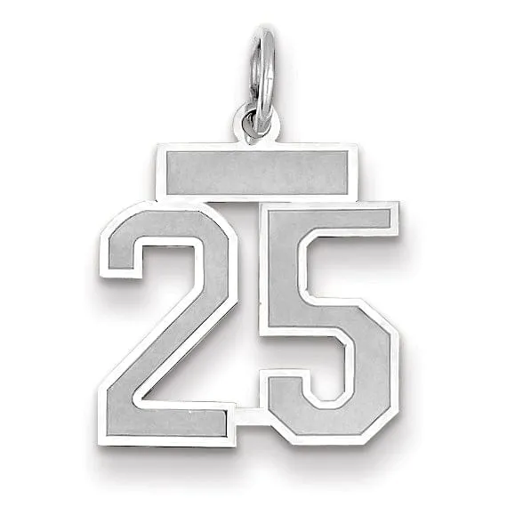 14k White Gold Satin Brush Finish Small Size Number 25 Charm Pendant