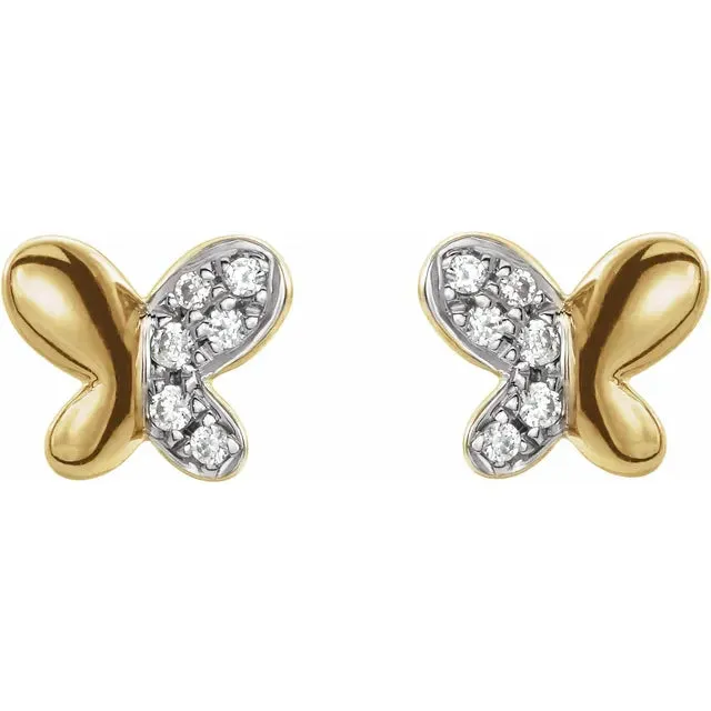 14K Yellow Gold .04 CTW Natural Diamond Butterfly Earrings