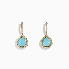 14K Yellow Gold Apatite and Diamond Pear Shaped Drop Earrings