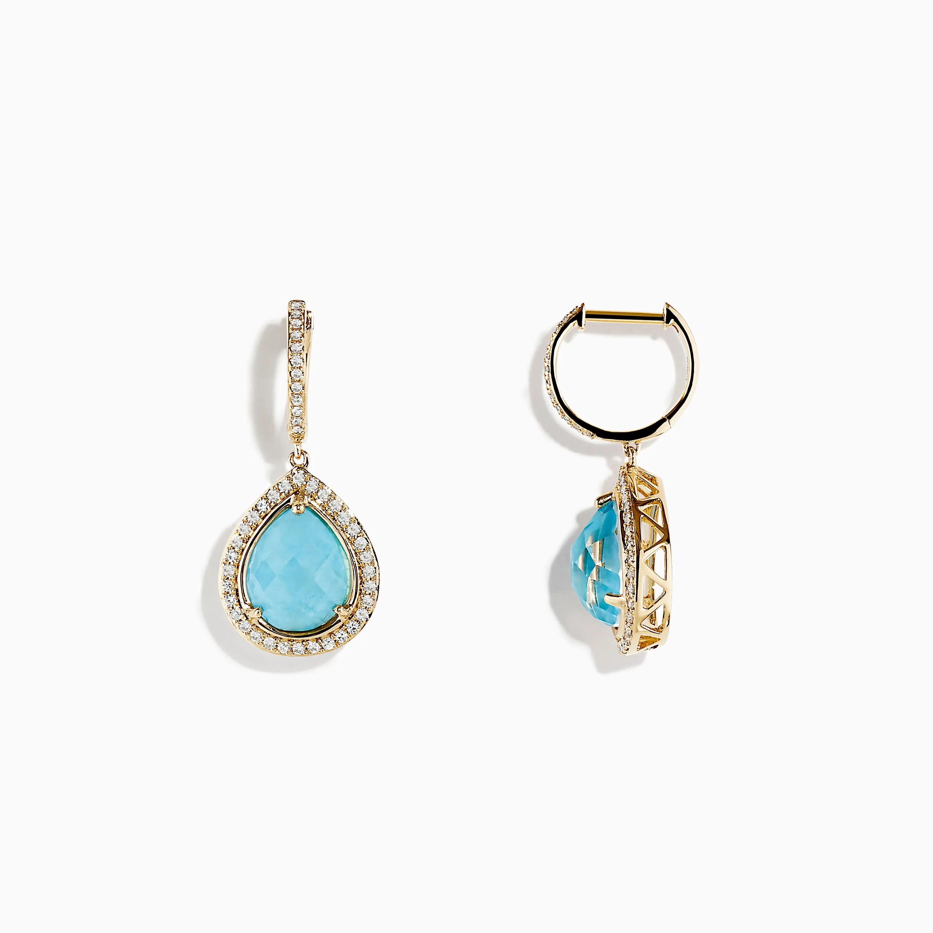 14K Yellow Gold Apatite and Diamond Pear Shaped Drop Earrings